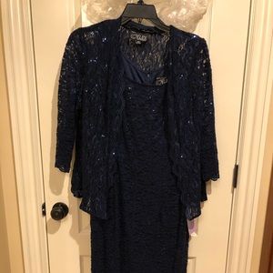 Navy Blue beaded cocktail dress with jacket.